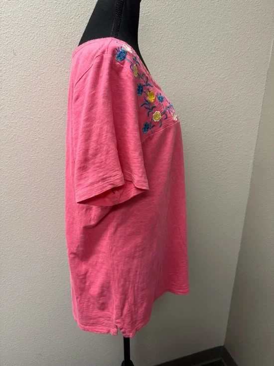 Talbots Pink Floral Embroidered Top Boho Cottagecore Cotton 1X Summer Chic - Picture 6 of 9
